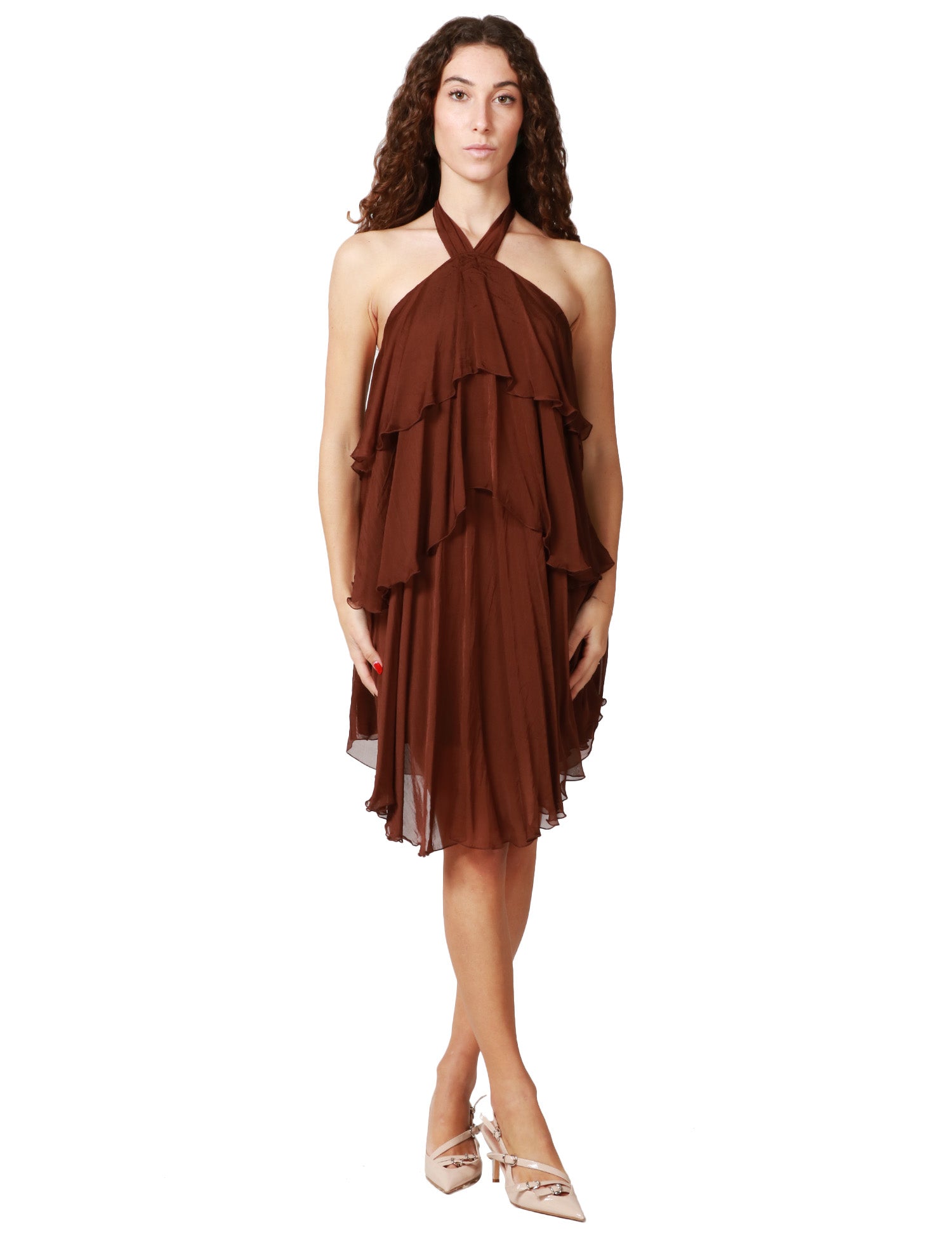 ABITO DONNA HAVEONE CIOCCOLATO CON BALZE