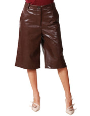 BERMUDA DONNA HAVEONE MORO IN ECOPELLE A GAMBA AMPIA