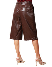 BERMUDA DONNA HAVEONE MORO IN ECOPELLE A GAMBA AMPIA