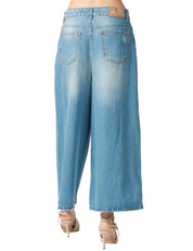 JEANS DONNA HAVEONE MODELLO PANTAGONNA DENIM MEDIO CON EFFETTO SLAVATO ELUNGHEZZA ALLA CAVIGLIA