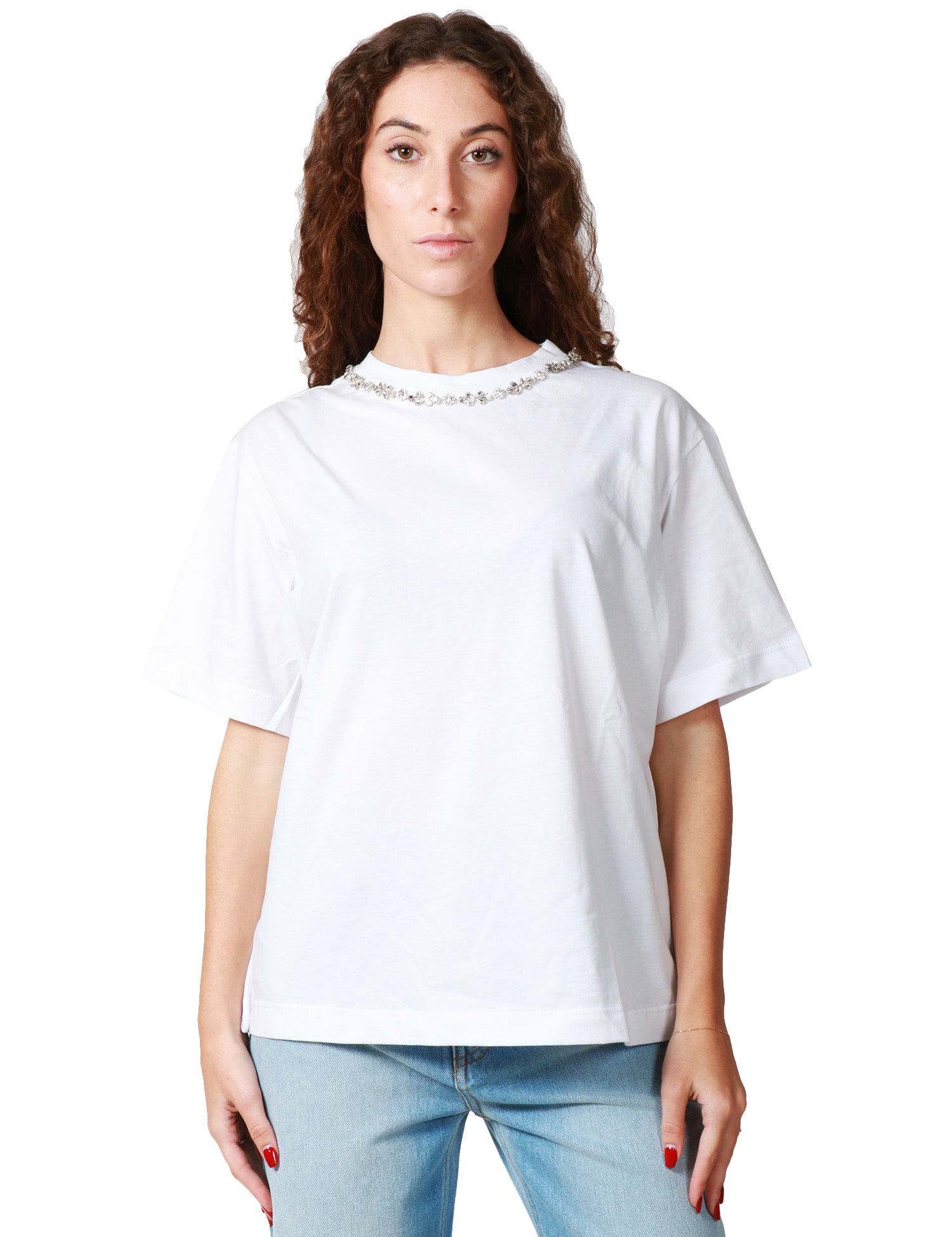 T-SHIRT DONNA HAVEONE BIANCA CON CATENA GIOIELLO SULLO SCOLLO
