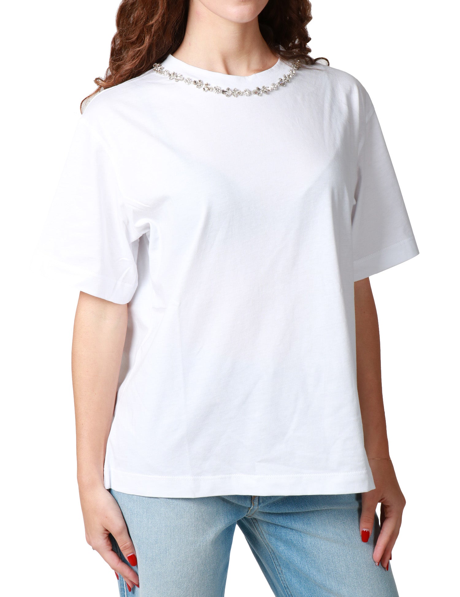 T-SHIRT DONNA HAVEONE BIANCA CON CATENA GIOIELLO SULLO SCOLLO