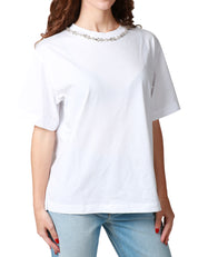 T-SHIRT DONNA HAVEONE BIANCA CON CATENA GIOIELLO SULLO SCOLLO
