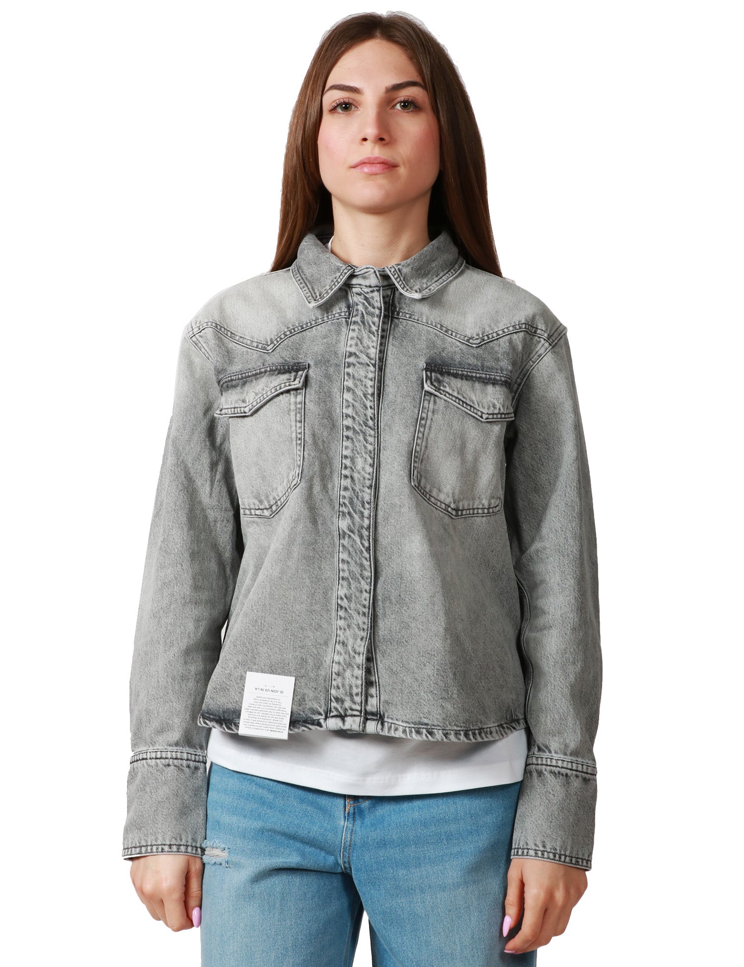 CAMICIA DONNA ICON DENIM NORAH GREY DENIM CON TASCHE ON PATTE SUL PETTO