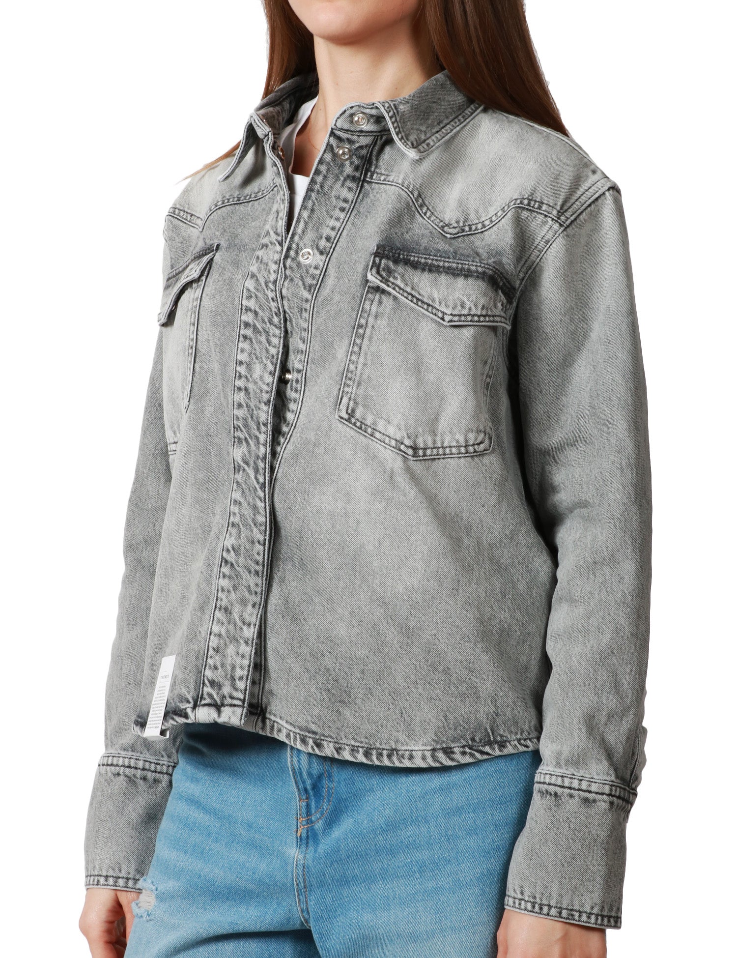 CAMICIA DONNA ICON DENIM NORAH GREY DENIM CON TASCHE ON PATTE SUL PETTO