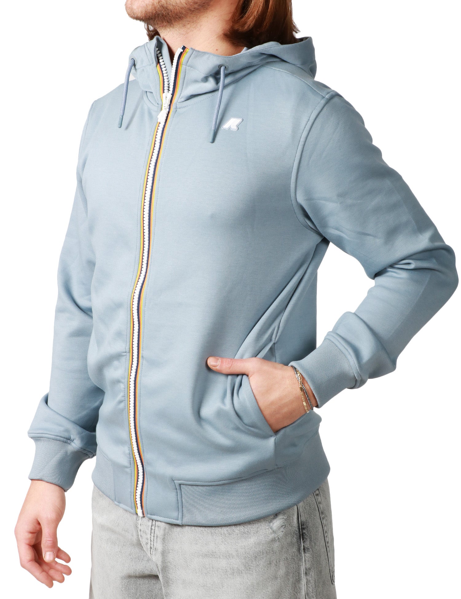 GIUBBINO UOMO K-WAY RAINER GRAY IN SCUBA LEGGERO CON CAPPUCCIO E ZIP