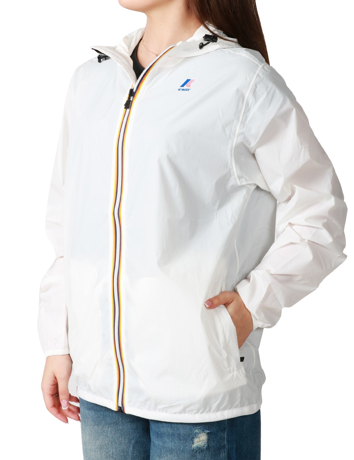 GIUBBINO DONNA K-WAY LE VRAI CLAUDE 4.0 WHITE IN TESSUTO MICRO RIPSTOP IMPERMEABILE CON ZIP E CAPPUCCIO