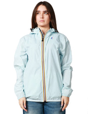 GIUBBINO DONNA K-WAY LE VRAY CLAUDE 4.0 CELESTE IN TESSUTO MICRO RIPSTOP IMPERMEABILE CON ZIP E CAPPUCCIO
