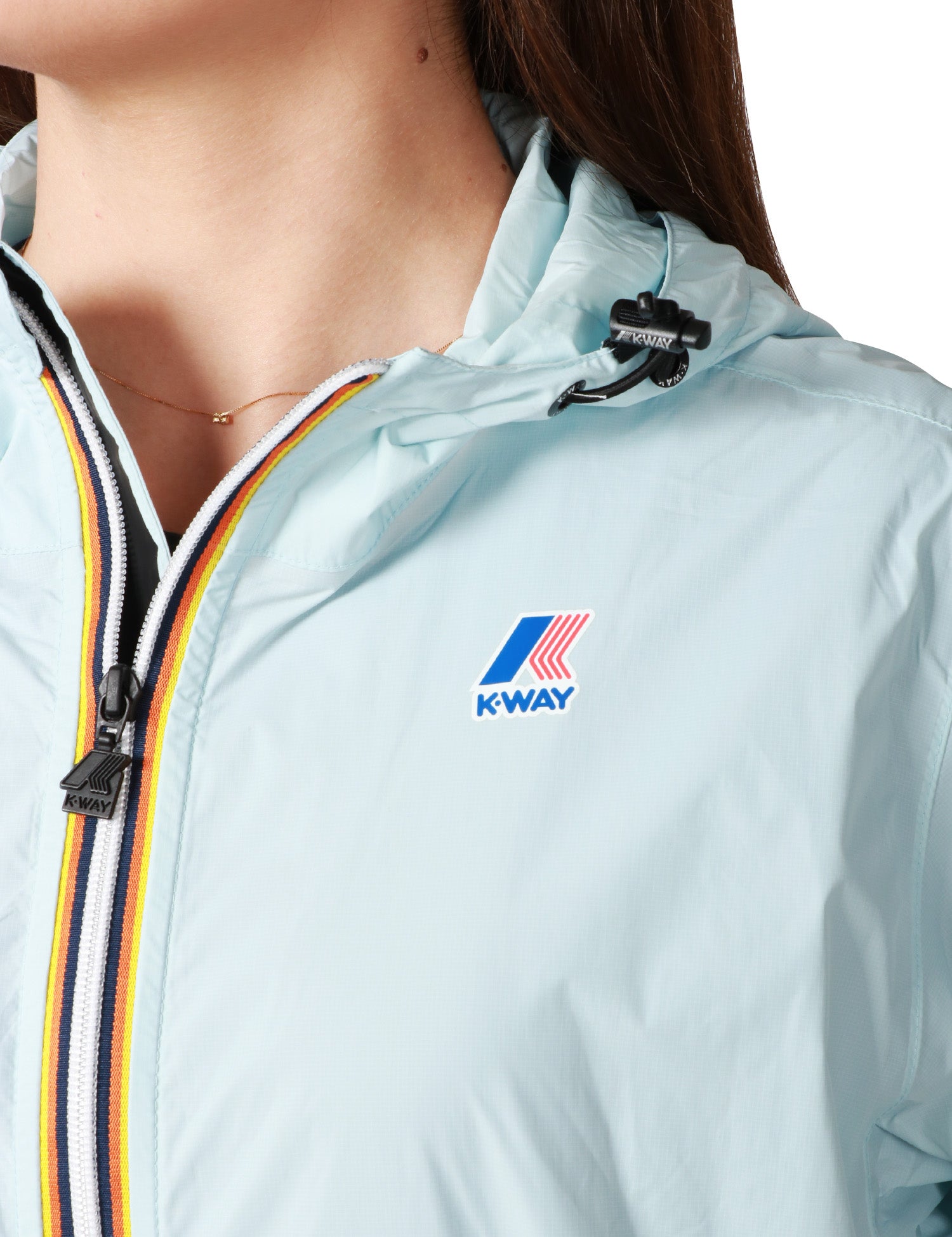 GIUBBINO DONNA K-WAY LE VRAY CLAUDE 4.0 CELESTE IN TESSUTO MICRO RIPSTOP IMPERMEABILE CON ZIP E CAPPUCCIO