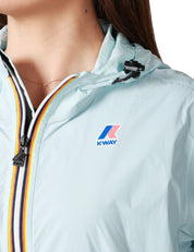 GIUBBINO DONNA K-WAY LE VRAY CLAUDE 4.0 CELESTE IN TESSUTO MICRO RIPSTOP IMPERMEABILE CON ZIP E CAPPUCCIO