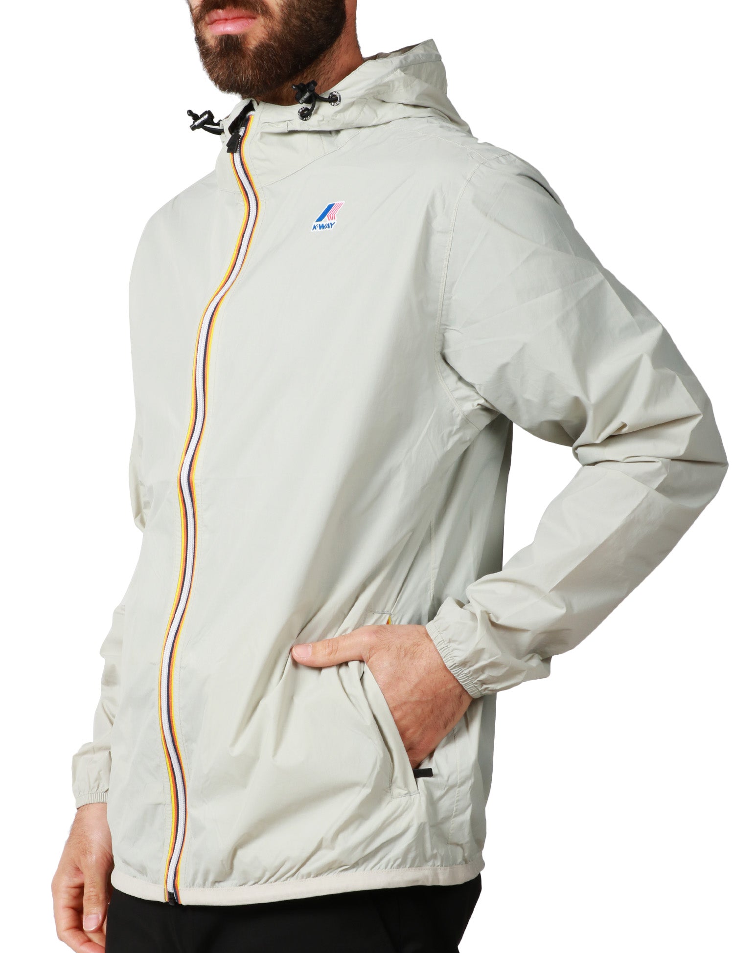 GIUBBINO UOMO K-WAY LE VRAI 4.0 CLAUDE BEIGE IN TESSUTO MICRO RIPSTOP IMPERMEABILE CON ZIP E CAPPUCCIO