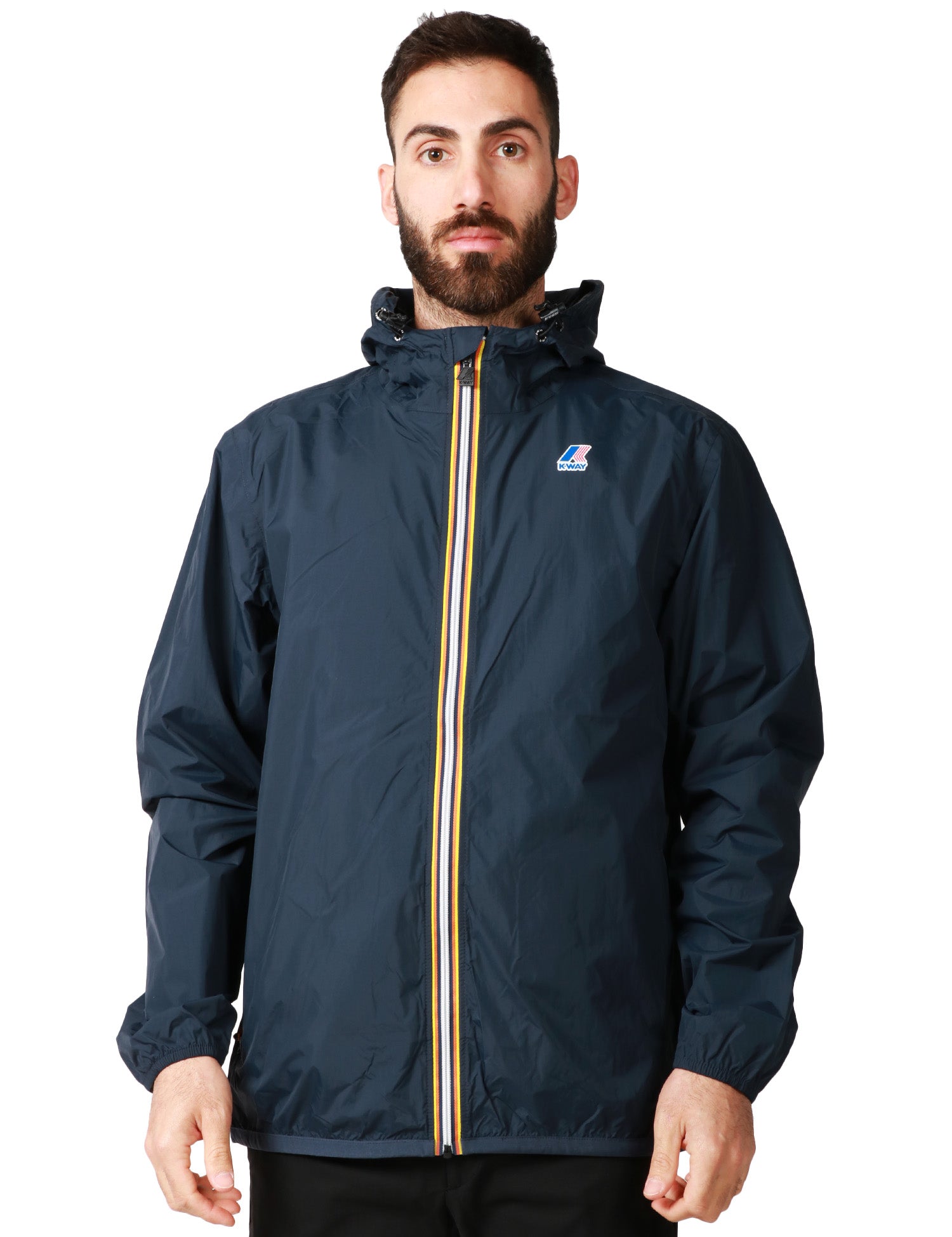 GIUBBINO UOMO K-WAY LE VRAY 4.0 CLAUDE BLU IN TESSUTO MICRO RIPSTOP IMPERMEABILE CON ZIP E CAPPUCCIO