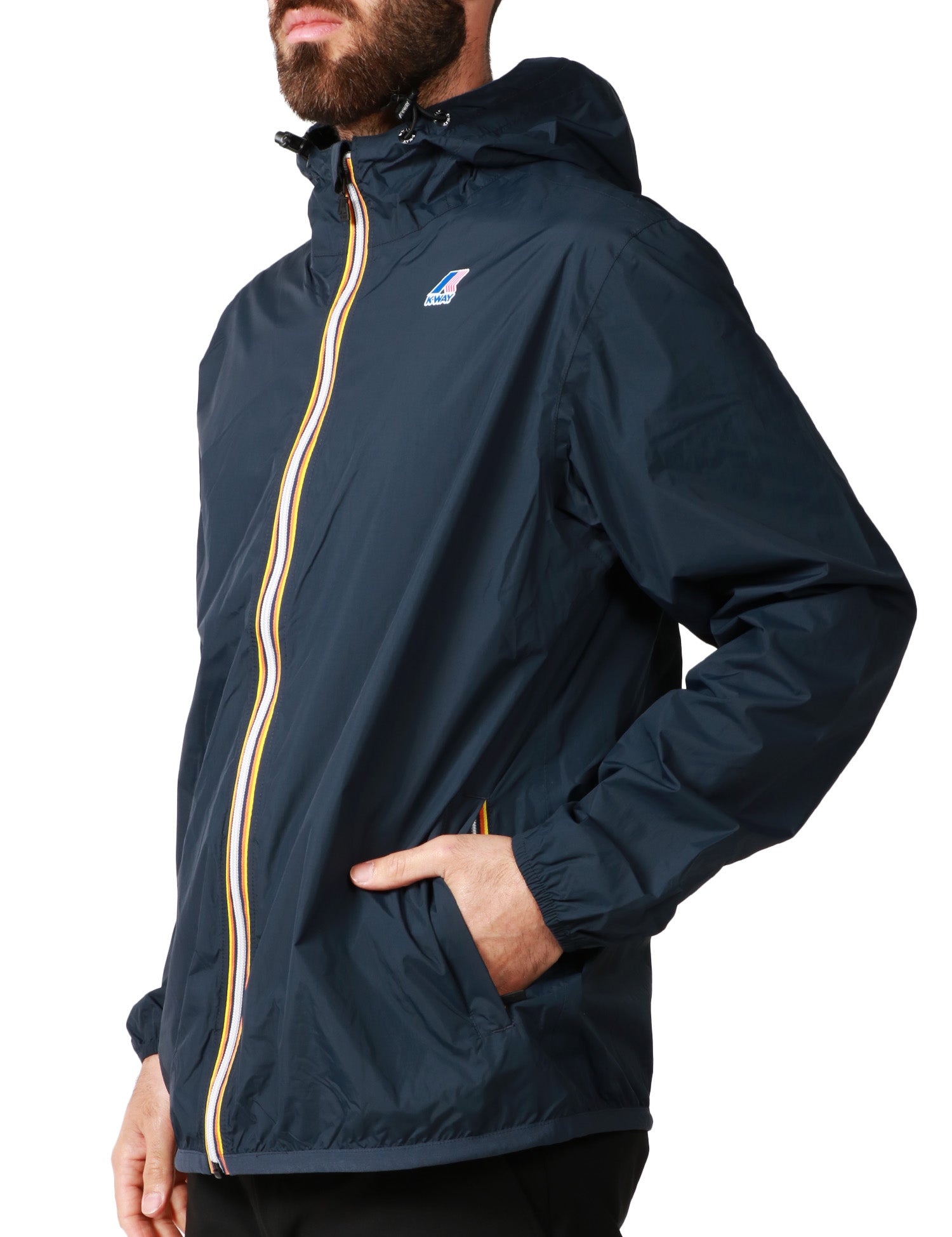GIUBBINO UOMO K-WAY LE VRAY 4.0 CLAUDE BLU IN TESSUTO MICRO RIPSTOP IMPERMEABILE CON ZIP E CAPPUCCIO