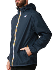 GIUBBINO UOMO K-WAY LE VRAY 4.0 CLAUDE BLU IN TESSUTO MICRO RIPSTOP IMPERMEABILE CON ZIP E CAPPUCCIO