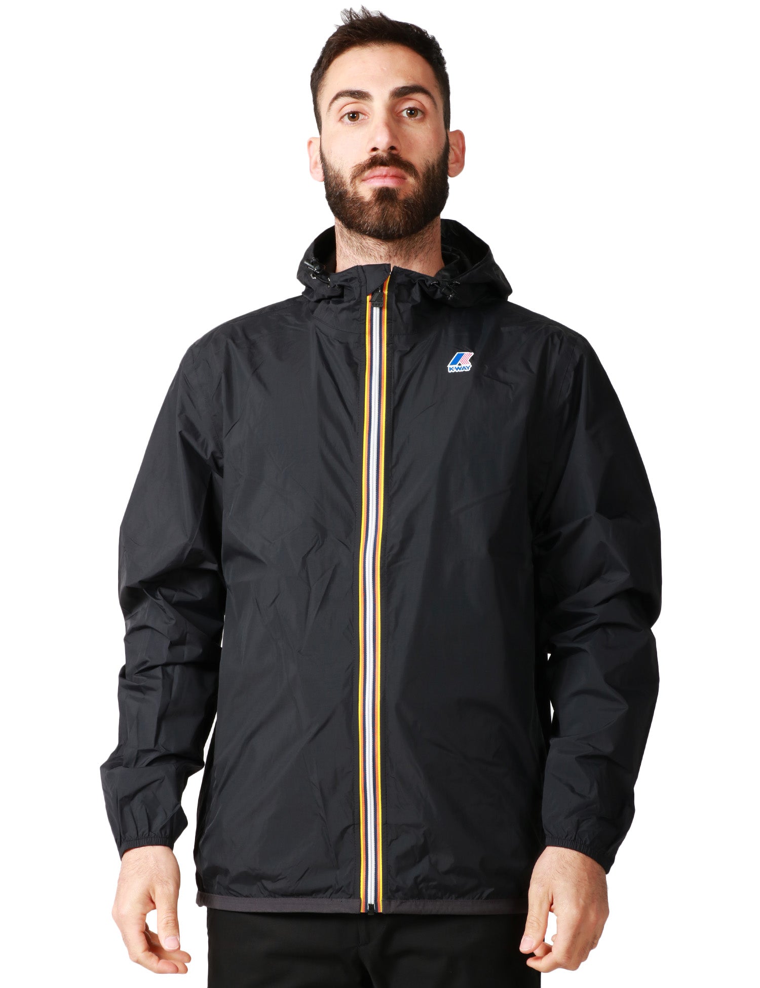 GIUBBINO UOMO K-WAY LE VRAY 4.0 CLAUDE BLACK IN TESSUTO MICRO RIPSTOP IMPERMEABILE CON CAPPUCCIO E ZIP