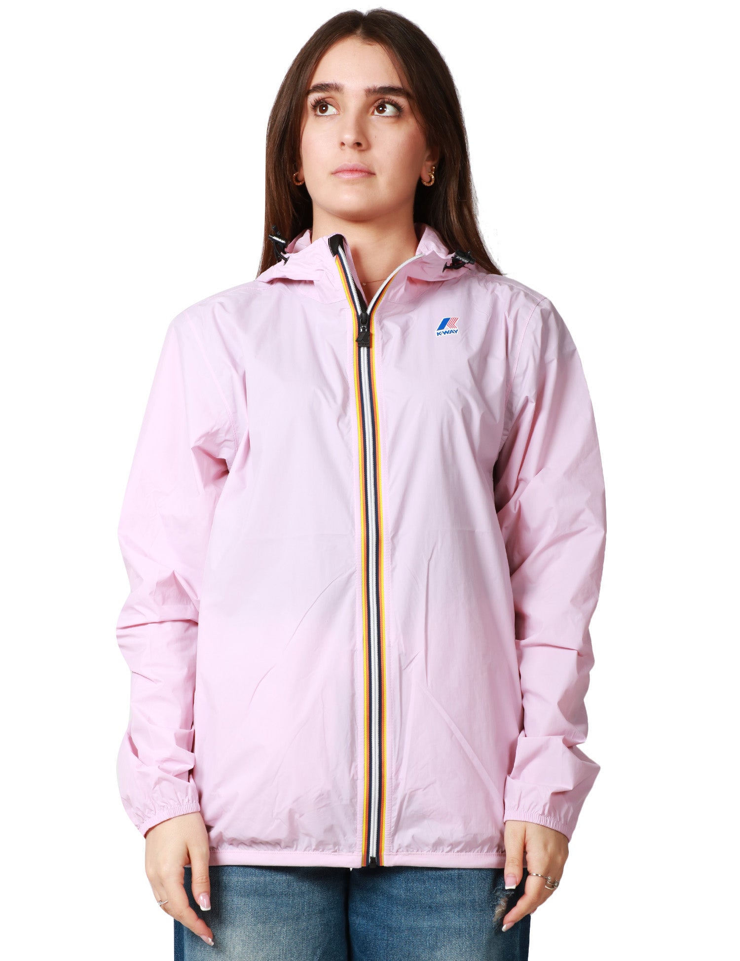 GIUBBINO DONNA K-WAY LE VRAI CLAUDE 4.0 ROSA IN TESSUTO MICRO RIPSTOP IMPERMEABILE CON ZIP E CAPPUCCIO