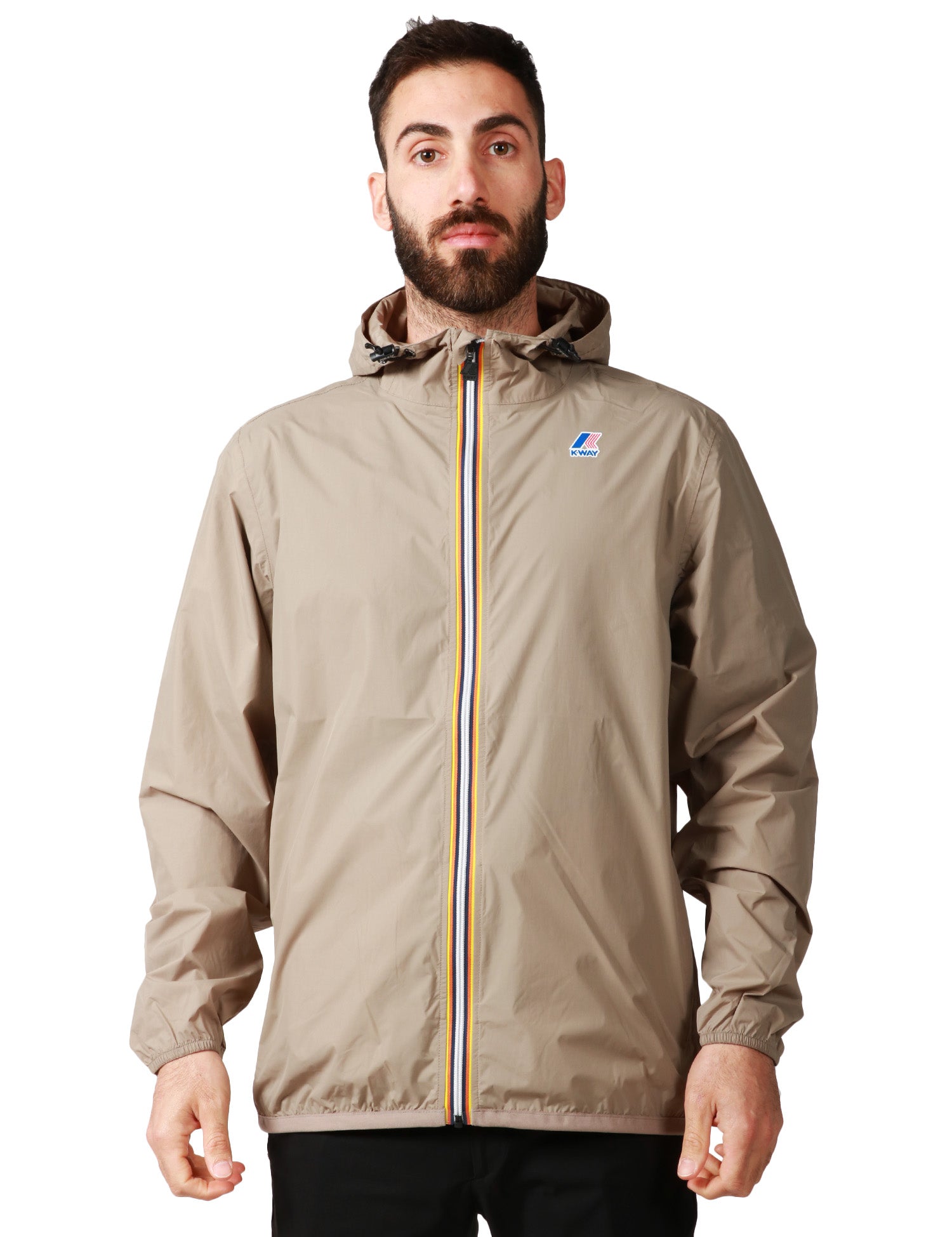 GIUBBINO UOMO K-WAY LE VRAY 4.0 CLAUDE TAUPE IN TESSUTO MICRO RIPSTOP IMPERMEABILE CON ZIP E CAPPUCCIO