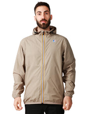 GIUBBINO UOMO K-WAY LE VRAY 4.0 CLAUDE TAUPE IN TESSUTO MICRO RIPSTOP IMPERMEABILE CON ZIP E CAPPUCCIO