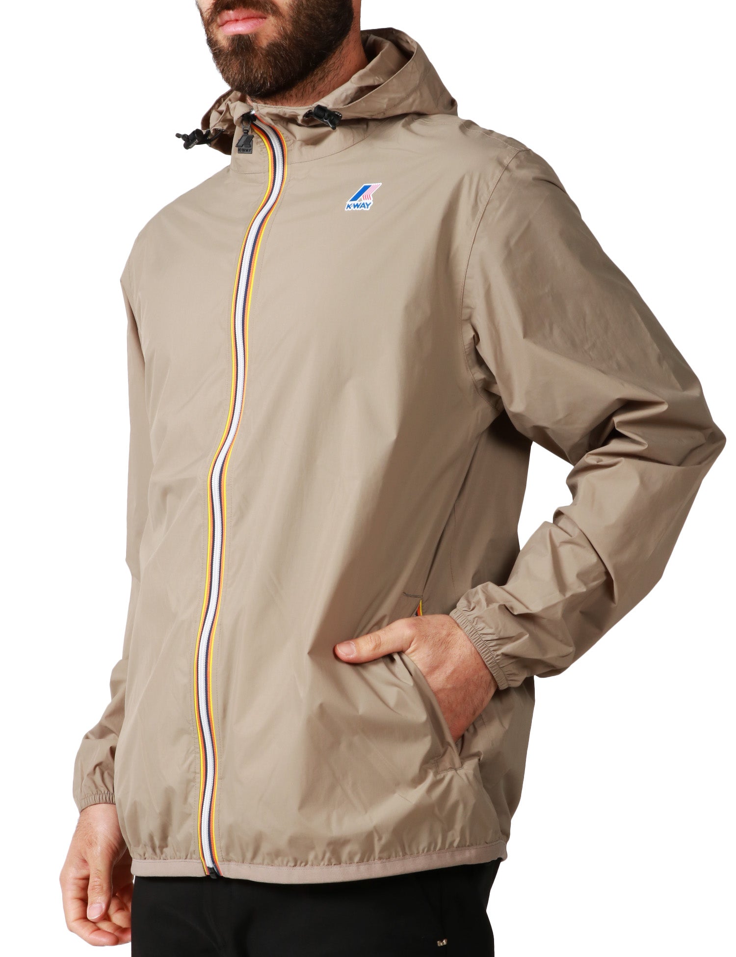 GIUBBINO UOMO K-WAY LE VRAY 4.0 CLAUDE TAUPE IN TESSUTO MICRO RIPSTOP IMPERMEABILE CON ZIP E CAPPUCCIO