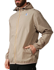 GIUBBINO UOMO K-WAY LE VRAY 4.0 CLAUDE TAUPE IN TESSUTO MICRO RIPSTOP IMPERMEABILE CON ZIP E CAPPUCCIO