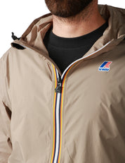 GIUBBINO UOMO K-WAY LE VRAY 4.0 CLAUDE TAUPE IN TESSUTO MICRO RIPSTOP IMPERMEABILE CON ZIP E CAPPUCCIO