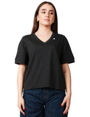 T-SHIRT DONNA K-WAY LEDA NERA CON SCOLLO A V IN JERSEY