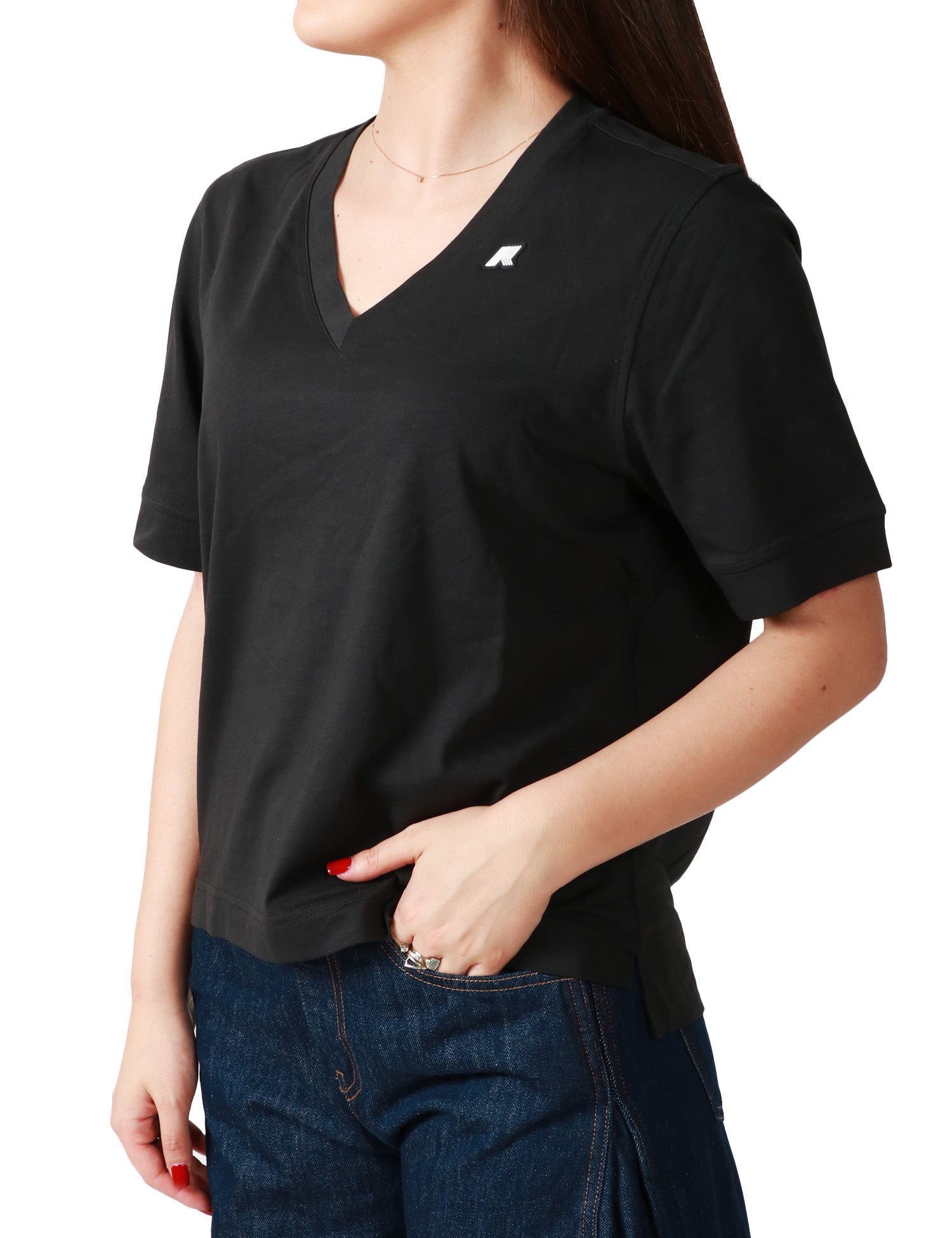 T-SHIRT DONNA K-WAY LEDA NERA CON SCOLLO A V IN JERSEY