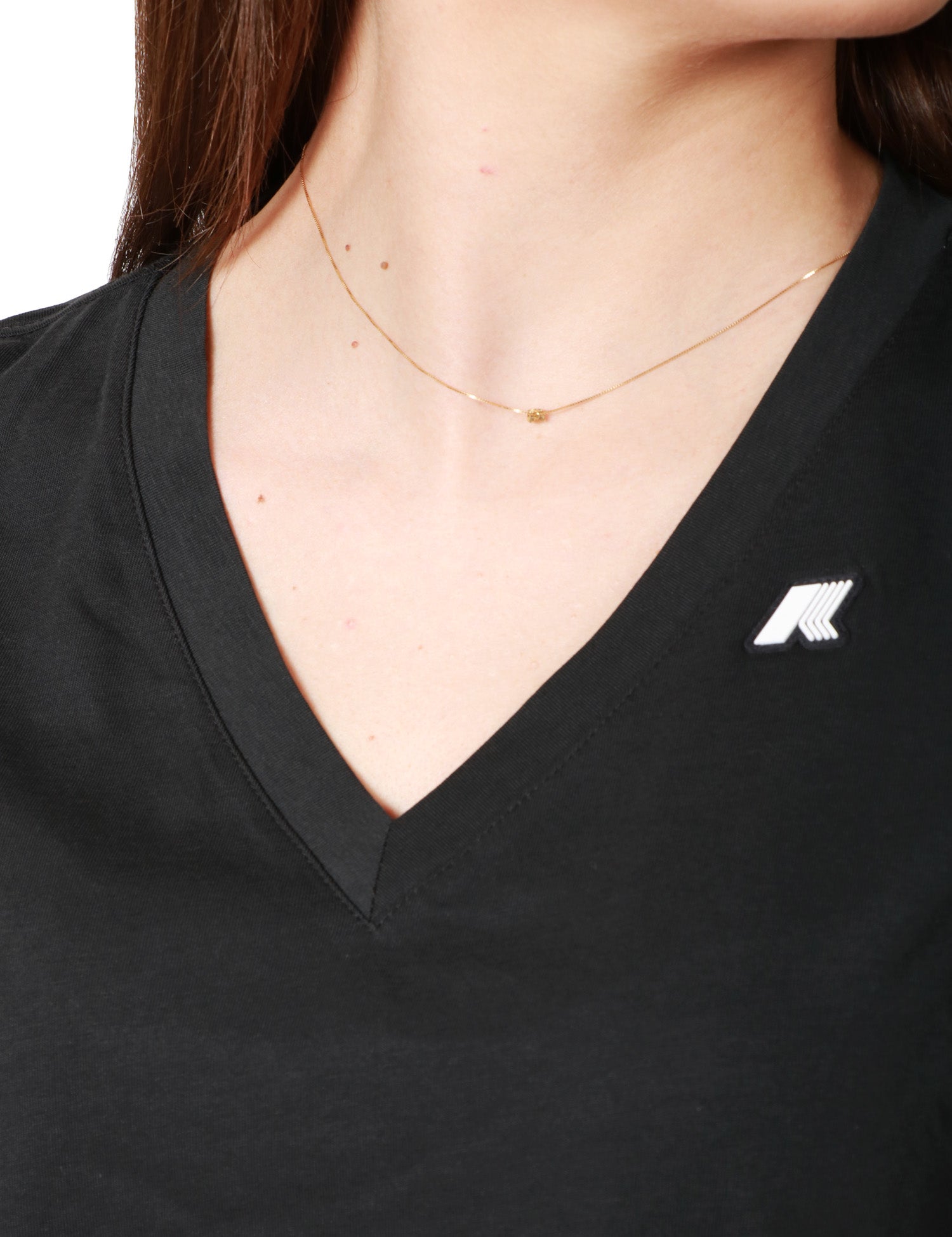 T-SHIRT DONNA K-WAY LEDA NERA CON SCOLLO A V IN JERSEY