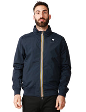GIUBBINO UOMO K-WAY AMAURY BLU IN NYLON STRETCH IMPERMEABILE CON CAPPUCCIO A SCOMPARSA E BORDI A COSTINA