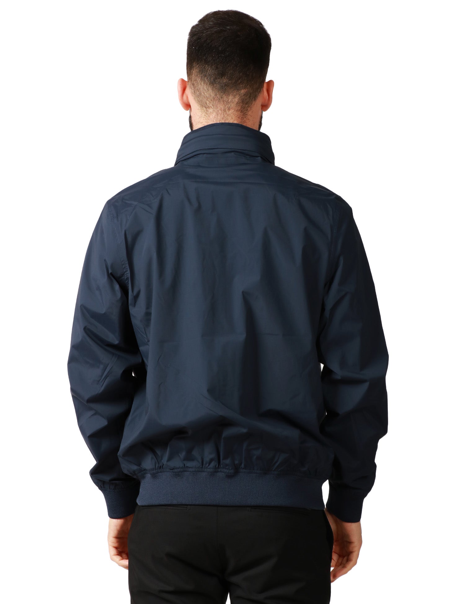 GIUBBINO UOMO K-WAY AMAURY BLU IN NYLON STRETCH IMPERMEABILE CON CAPPUCCIO A SCOMPARSA E BORDI A COSTINA