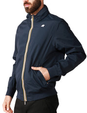 GIUBBINO UOMO K-WAY AMAURY BLU IN NYLON STRETCH IMPERMEABILE CON CAPPUCCIO A SCOMPARSA E BORDI A COSTINA