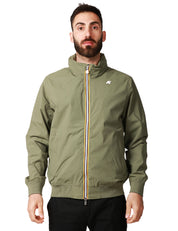 GIUBBINO UOMO K-WAY AMAURY VERDE IN NYLON STRETCH IMPERMEABILE CON CAPPUCCIO A SCOMPARSA E BORDI A COSTINA