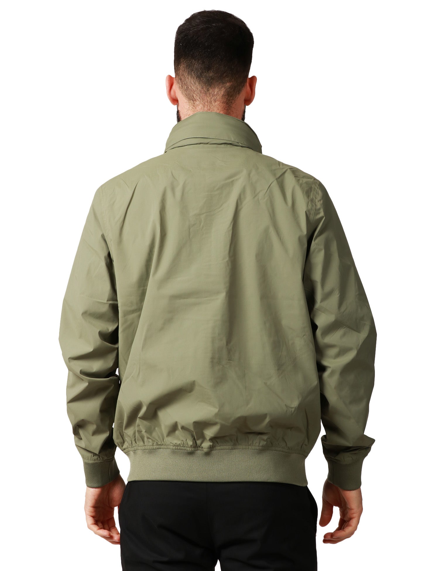 GIUBBINO UOMO K-WAY AMAURY VERDE IN NYLON STRETCH IMPERMEABILE CON CAPPUCCIO A SCOMPARSA E BORDI A COSTINA