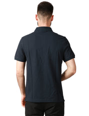 POLO UOMO K-WAY AMEDEE BLU SCURO A MEZZE MANICHE IN PIQUET ELASTICIZZATO