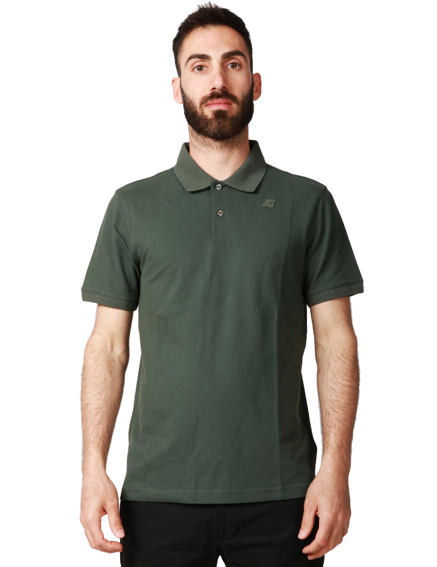 POLO UOMO K-WAY AMEDEE VERDE SCURO A MEZZE MANICHE IN PIQUET ELASTICIZZATO