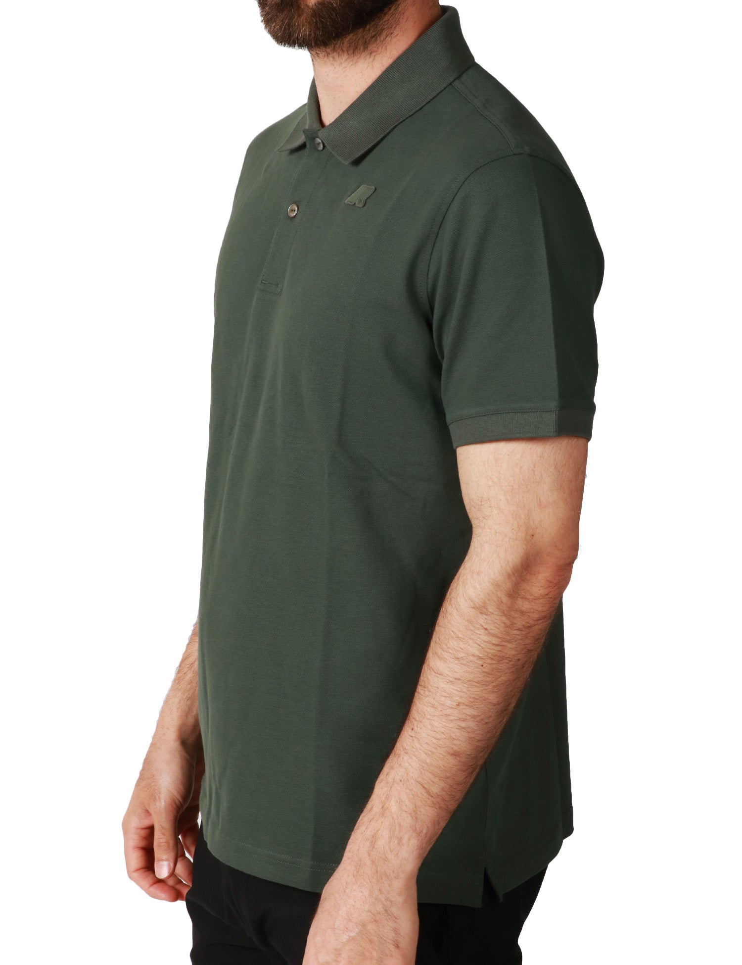POLO UOMO K-WAY AMEDEE VERDE SCURO A MEZZE MANICHE IN PIQUET ELASTICIZZATO