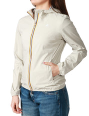 GIUBBINO DONNA K-WAY LILY STRETCH DOT BEIGE IN TESSUTO TECNICO ELASTICIZZATO CON ZIP E CAPPUCCIO