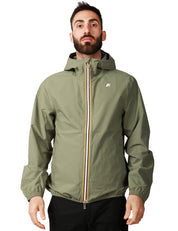 GIUBBINO UOMO K-WAY JACK STRETCH VERDE IN TESSUTO TECNICO ELASTICIZZATO IMPERMEABILE E ANTIVENTO CON CAPPUCCIO