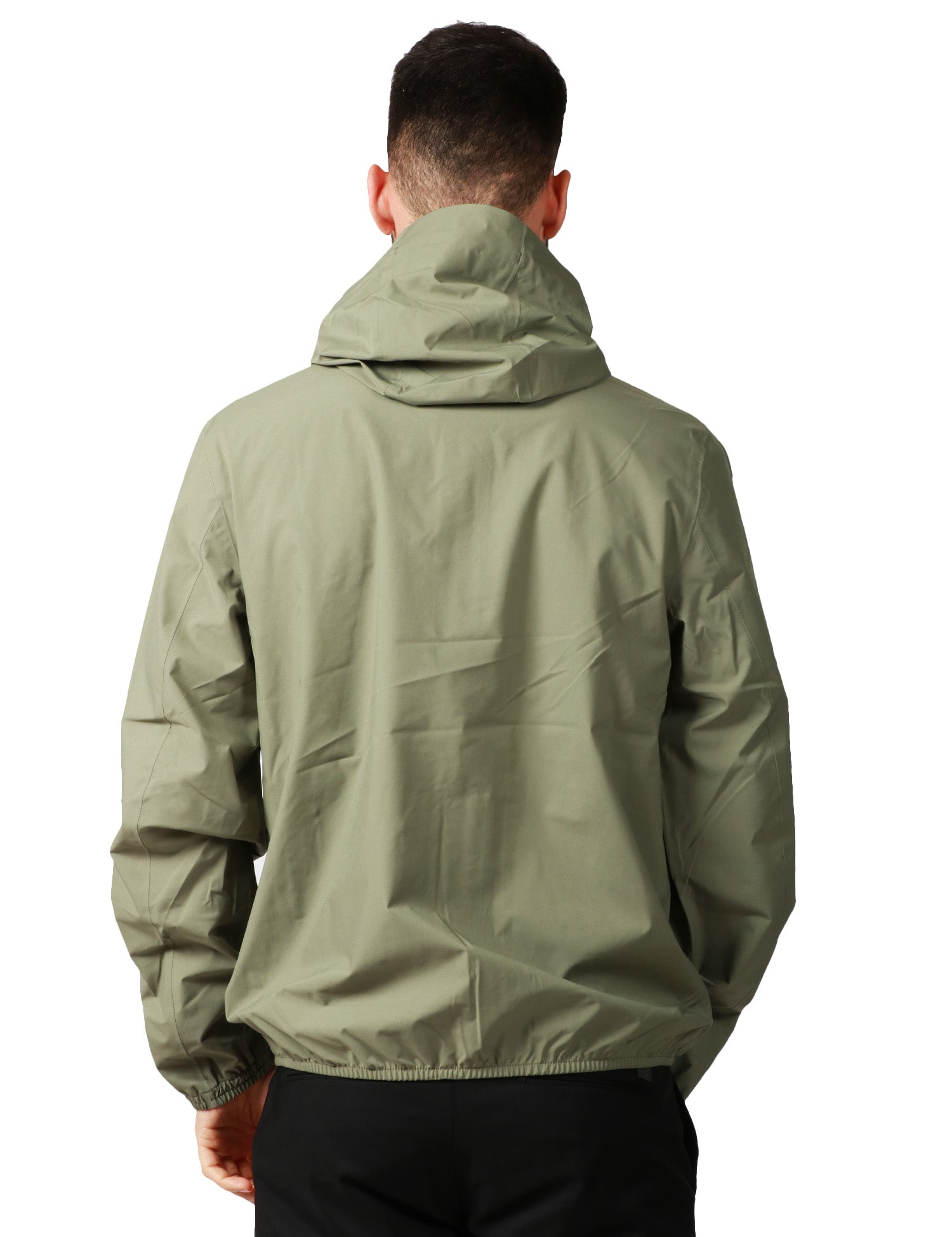 GIUBBINO UOMO K-WAY JACK STRETCH VERDE IN TESSUTO TECNICO ELASTICIZZATO IMPERMEABILE E ANTIVENTO CON CAPPUCCIO