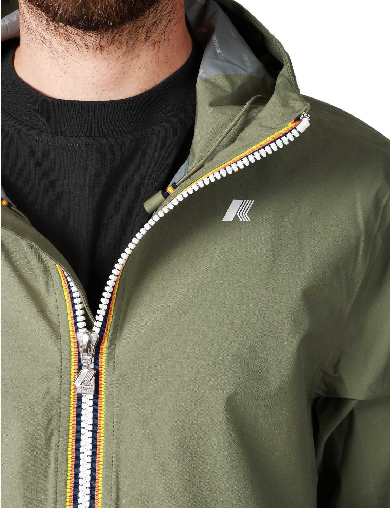 GIUBBINO UOMO K-WAY JACK STRETCH VERDE IN TESSUTO TECNICO ELASTICIZZATO IMPERMEABILE E ANTIVENTO CON CAPPUCCIO
