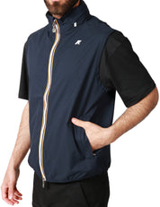 GILET UOMO K-WAY VALEN BLU IN TESSUO TECNICO IMPERMEABILE E ANTIVENTO CON CAPPUCCIO STACCABILE