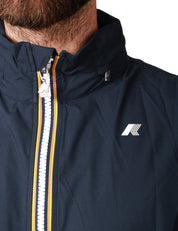 GILET UOMO K-WAY VALEN BLU IN TESSUO TECNICO IMPERMEABILE E ANTIVENTO CON CAPPUCCIO STACCABILE