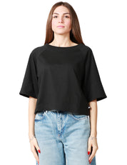T-SHIRT DONNA K-WAY INDRE NERA IN JERSEY CON SCOLLO A BARCHETTA E MANICHE KIMONO