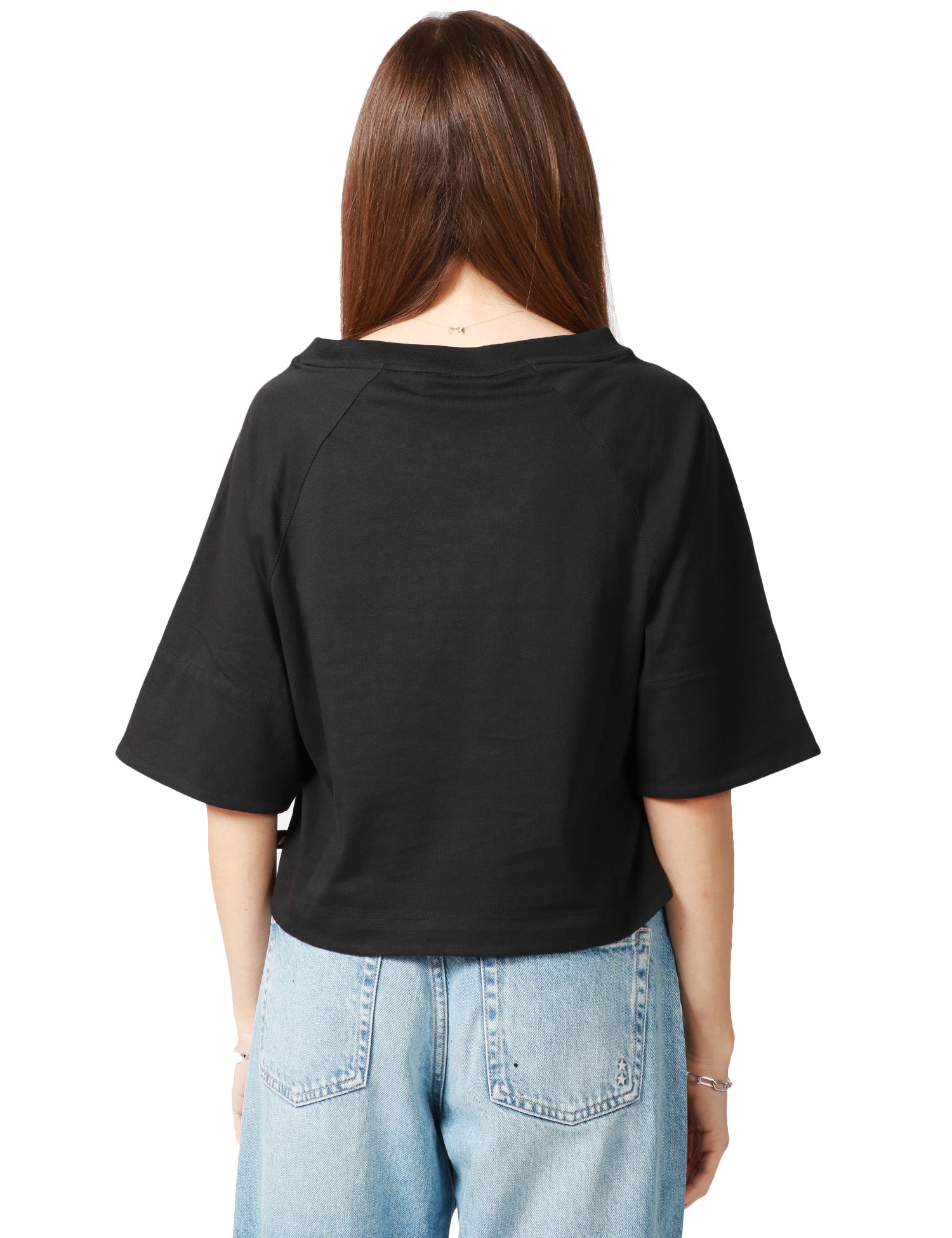 T-SHIRT DONNA K-WAY INDRE NERA IN JERSEY CON SCOLLO A BARCHETTA E MANICHE KIMONO