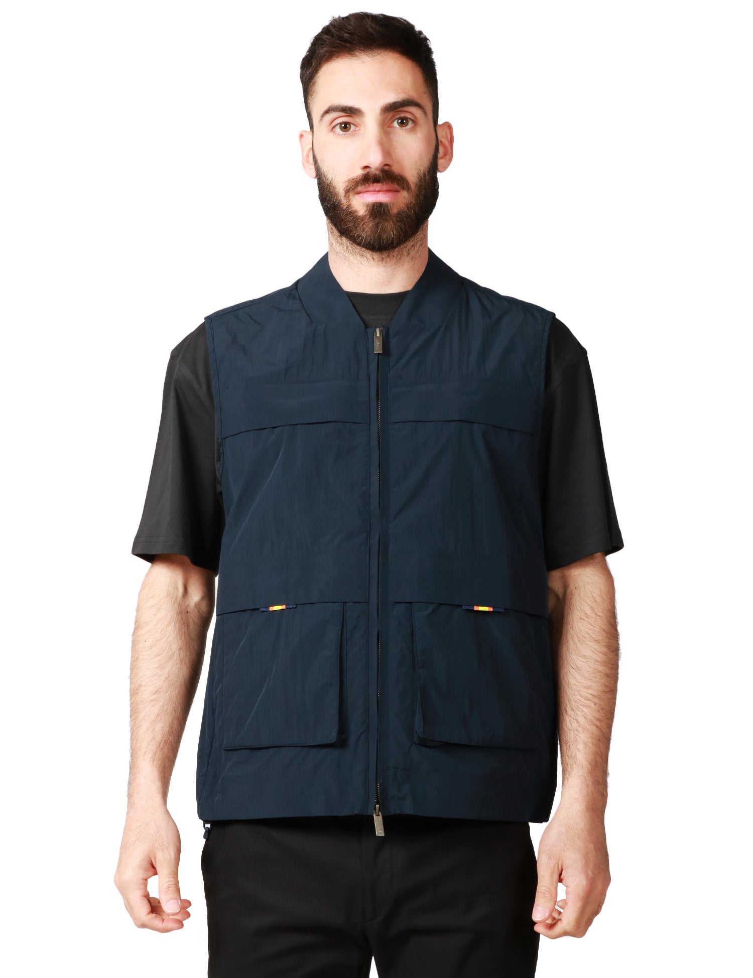 GILET UOMO K-WAY ERHIN BLU IN NYLON CON COLLETTO E TASCHE APPLICATE DAVANTI