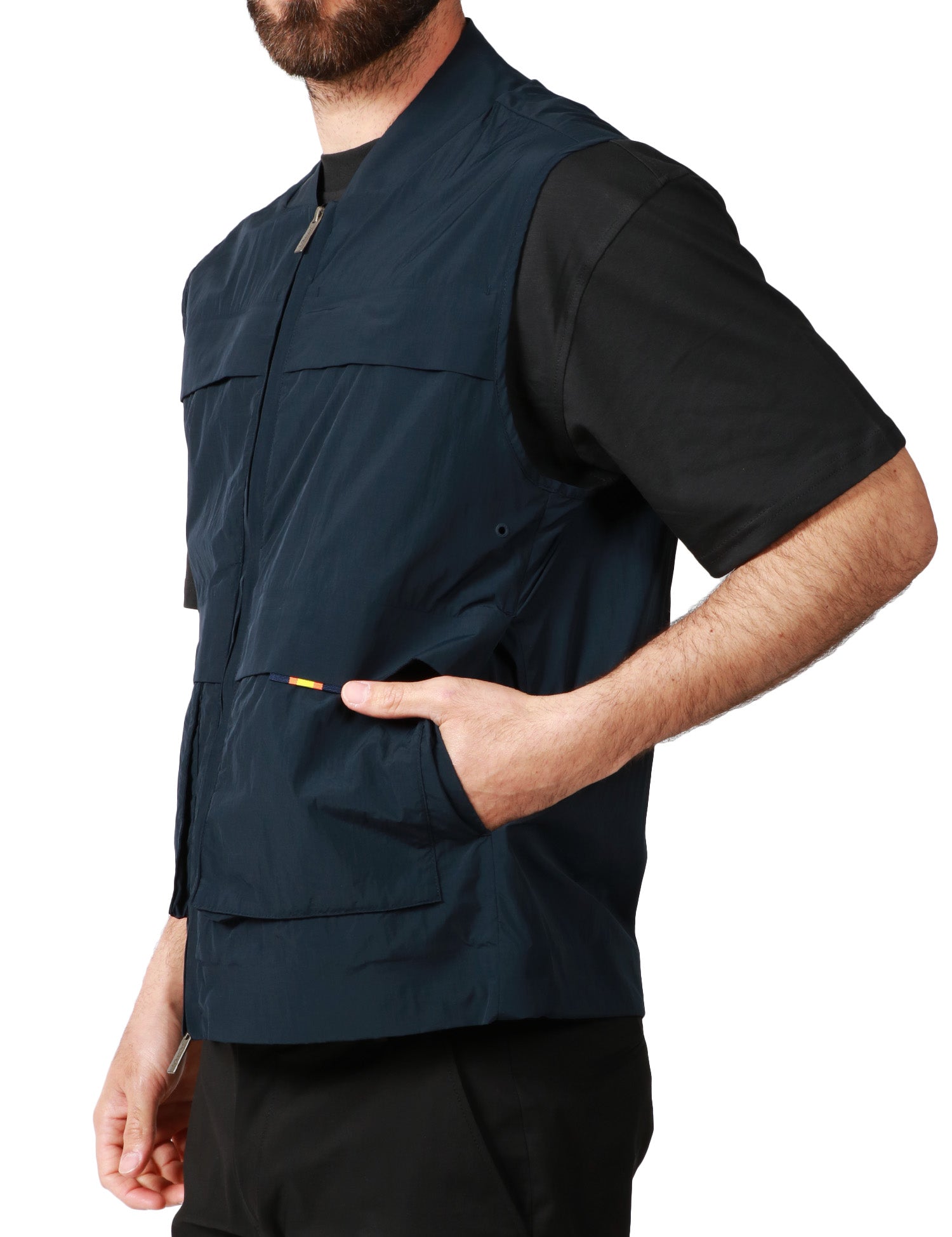 GILET UOMO K-WAY ERHIN BLU IN NYLON CON COLLETTO E TASCHE APPLICATE DAVANTI