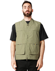 GILET UOMO K-WAY ERHIN VERDE IN NYLON CON COLLETTO E TASCHE APPLICATE DAVANTI
