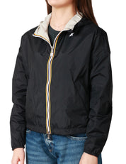 GIUBBINO DONNA K-WAY LAURETTE PLUS REVERSIBILE BLACK/BEIGE CROPPED IN NYLON IMPERMEABILE CON CAPPUCCIO