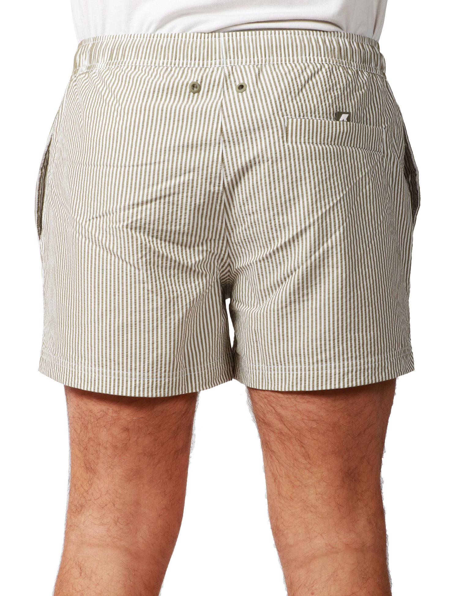 COSTUME MARE UOMO K-WAY HAZEL GREEN/WHITE A RIGHE IN TESSUTO SEERSUCKER AD ASCIUGATURA RAPIDA