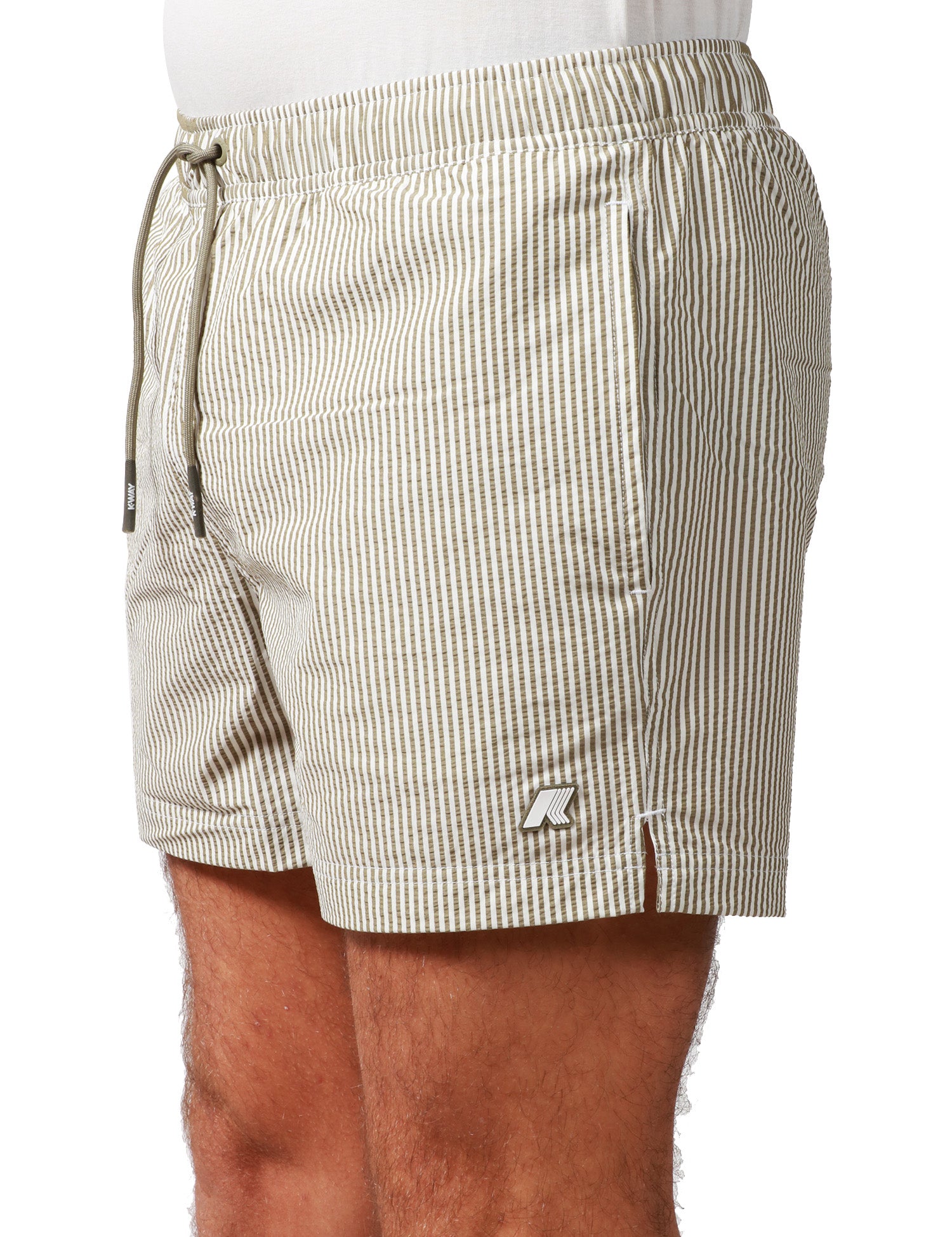 COSTUME MARE UOMO K-WAY HAZEL GREEN/WHITE A RIGHE IN TESSUTO SEERSUCKER AD ASCIUGATURA RAPIDA